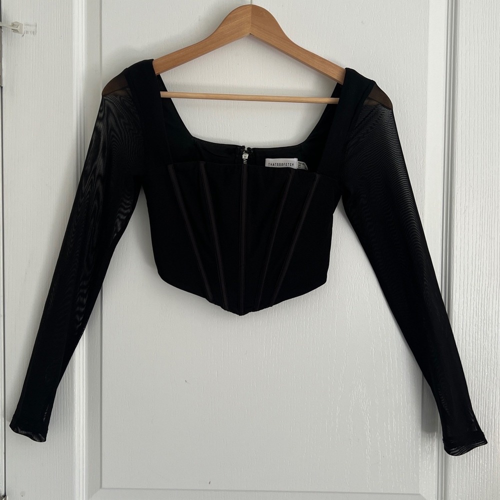 Thats So Fetch Corset Top Black Sheer Mesh Whimsigoth RenFaire Lagenlook Size 4
